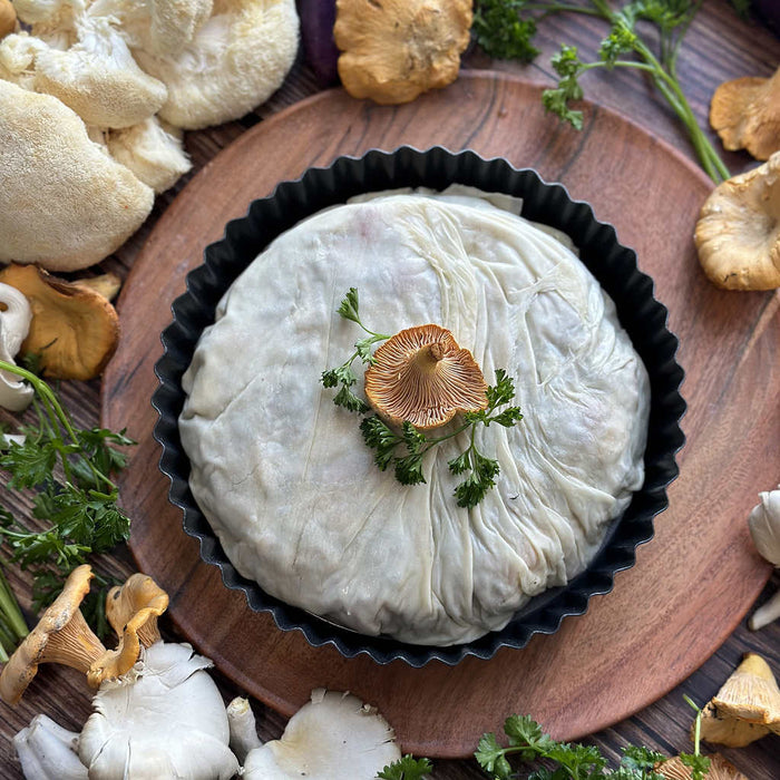 Vegan Cheesy Wild Mushroom Lentil Filo Pie