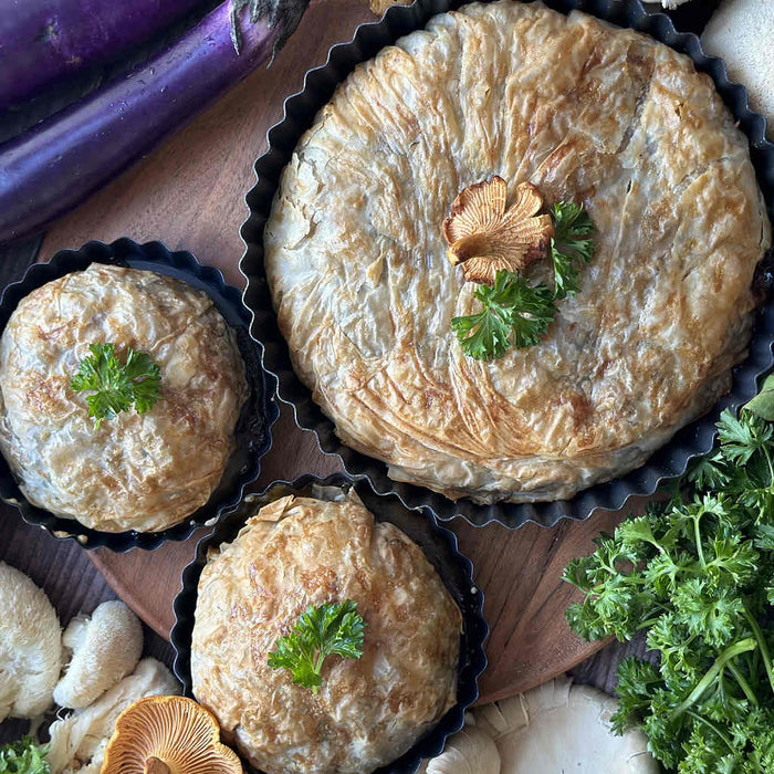 Vegan Cheesy Wild Mushroom Lentil Filo Pie