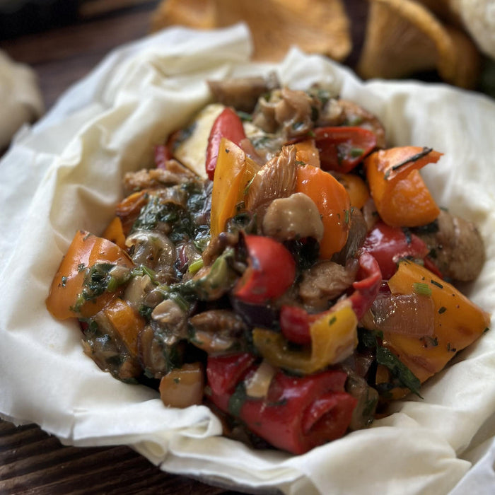 Vegan Cheesy Wild Mushroom Lentil Filo Pie