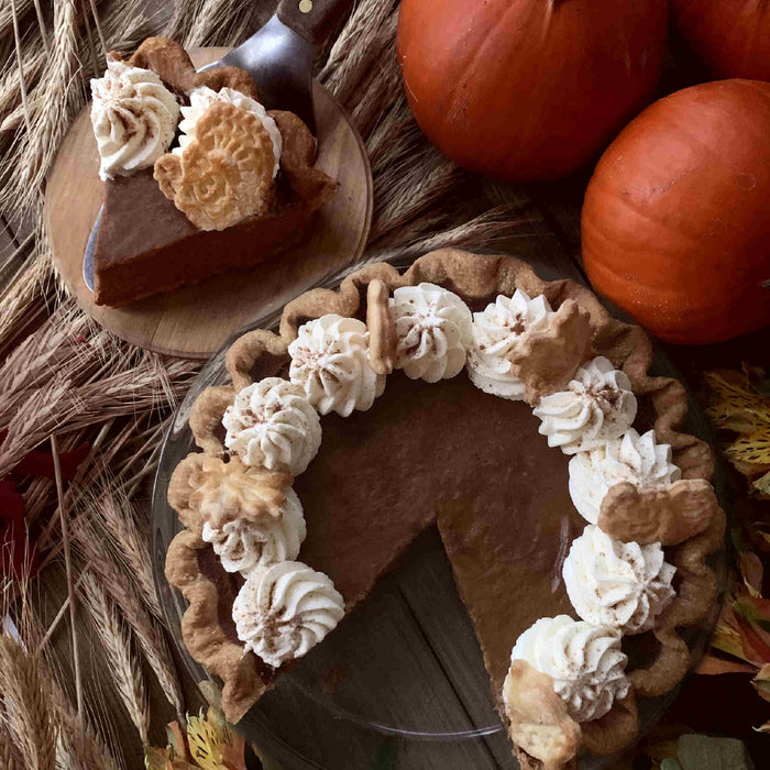Ultimate Pumpkin Pie with Pie Cookies and Edible Gold Leaves (V)
