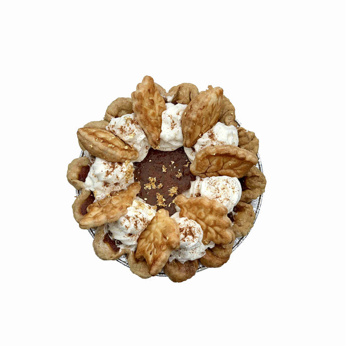 Ultimate Pumpkin Pie with Pie Cookies and Edible Gold Leaves (V)